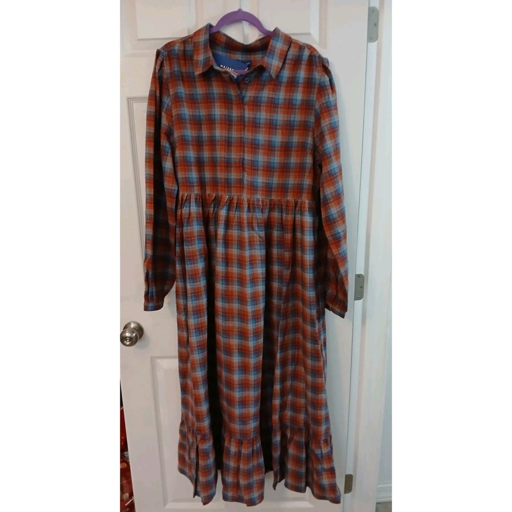 NWT Maison Me Size XL Elizabeth Plaid Long Prairie Dress Long Sleeve Cottagecore